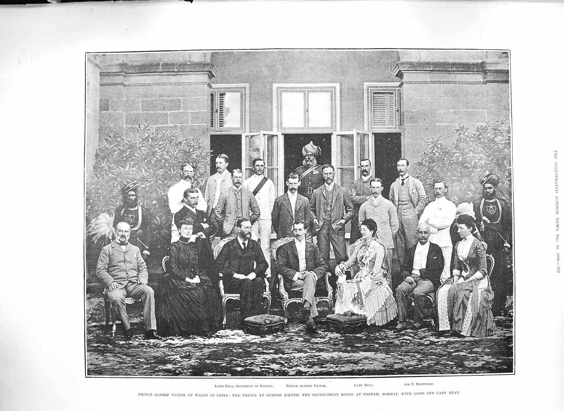 Original Old Antique Print 1889 Prince Albert Victor Wales Gunesh Khund Rea 19th