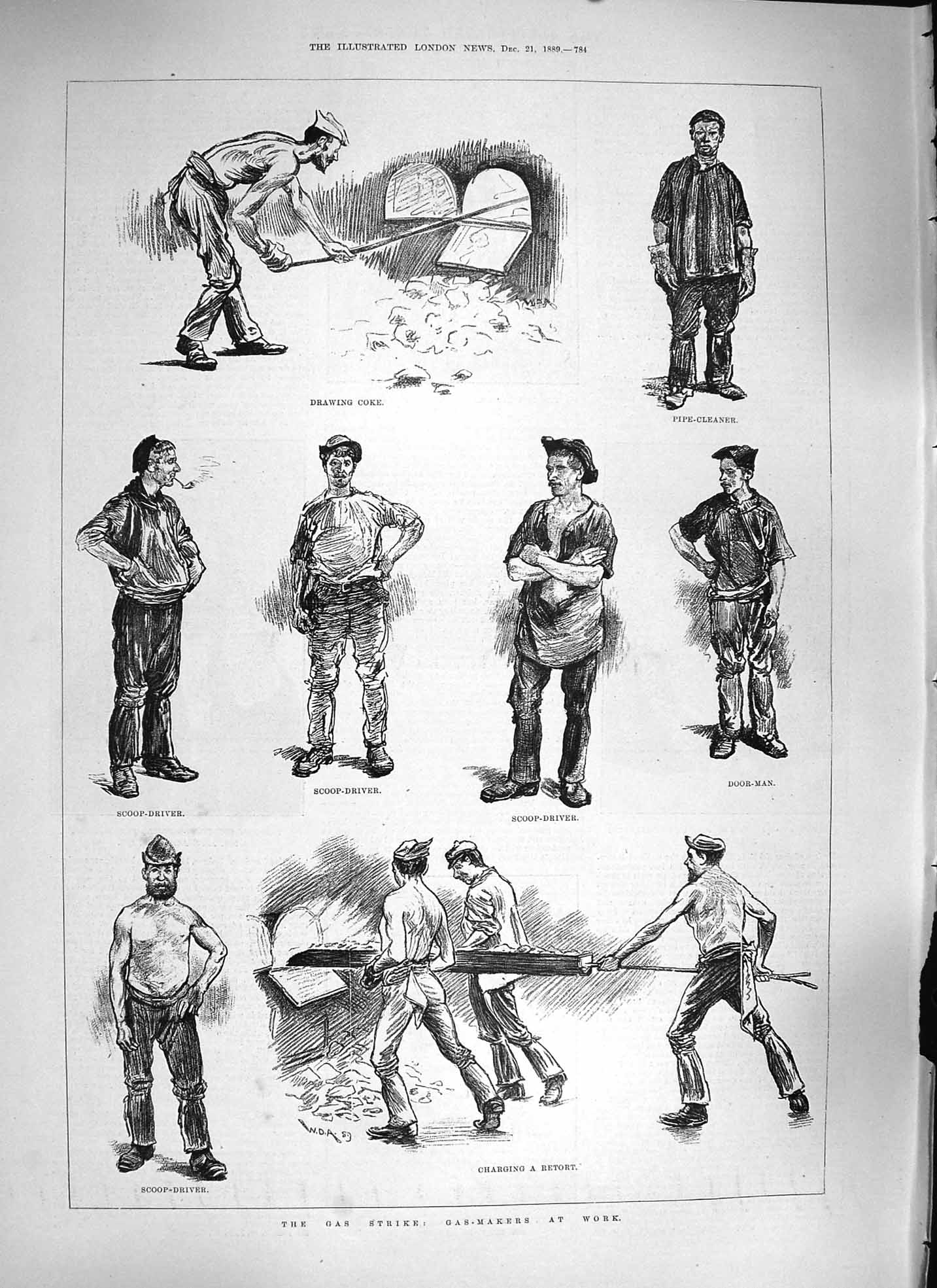 Old Antique Print 1889 Gas Strike Retort Madden Morris O'Brien Atkinson 19th