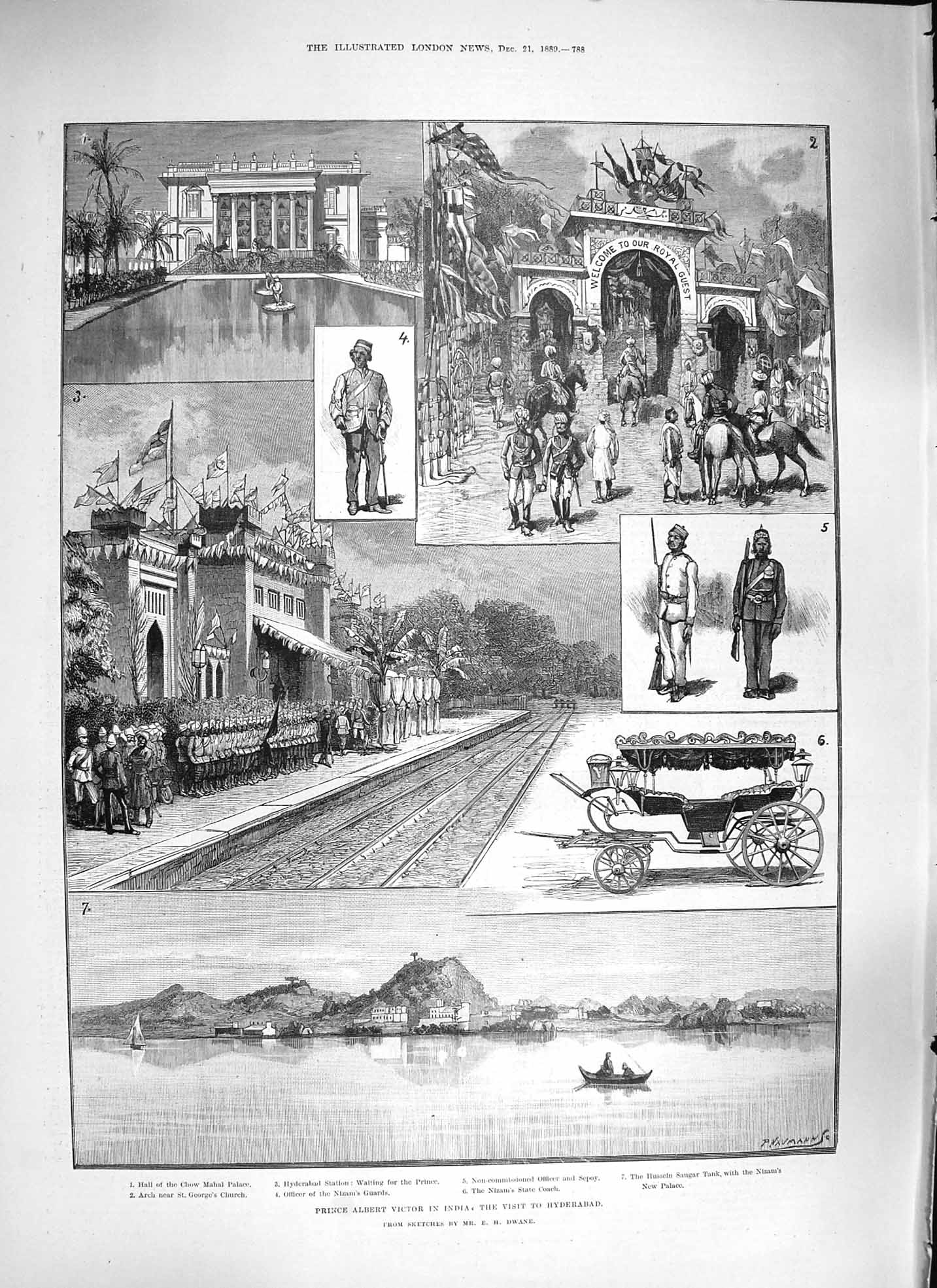 Original Old Antique Print 1889 Prince Albert Victor Hyderabad Searle Australia