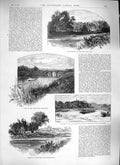 Original Old Antique Print 1889 Bishopthorpe Yarm Carlton River Ouse Tee 19th