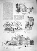 Original Old Antique Print 1889 Brampton Park Gate Lodge Garden Archi Victorian