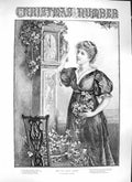 Original Old Antique Print Walker 1889 Hall Clock Young Woman Holly Victorian