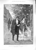 Original Old Antique Print Nicolet 1889 Sweetbriar Romance Man Woman Victorian