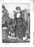 Original Old Antique Print Woodville 1889 Welcome Guest Woman Carriage 19th