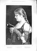Original Old Antique Print Jacovace 1889 Christmas Hymn Young Girl Bible 19th