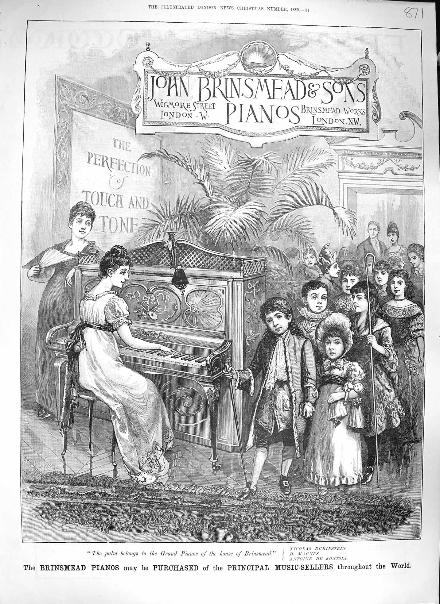 Original Old Antique Print 1889 Advertisement John Brinsmead Son Pianos London