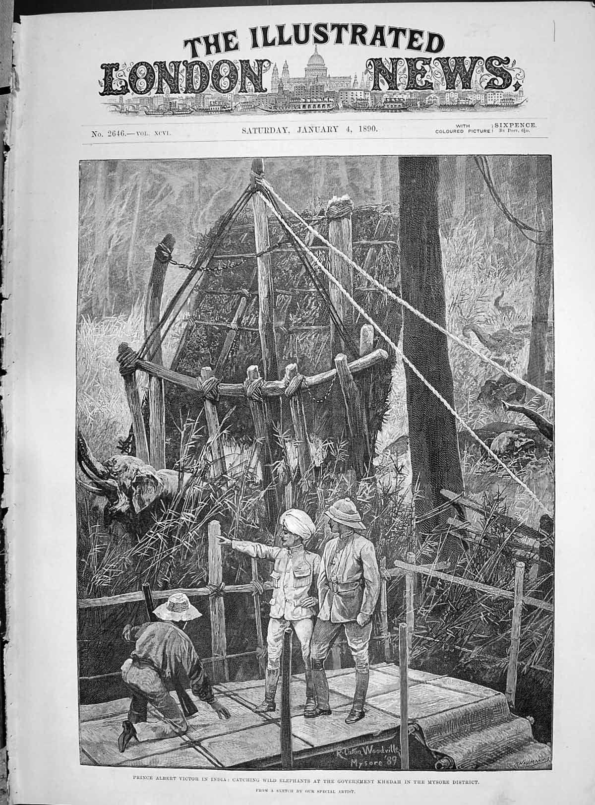 Old 1890 Prince Albert Victor India Catching Wild Elephants Governmen Victorian