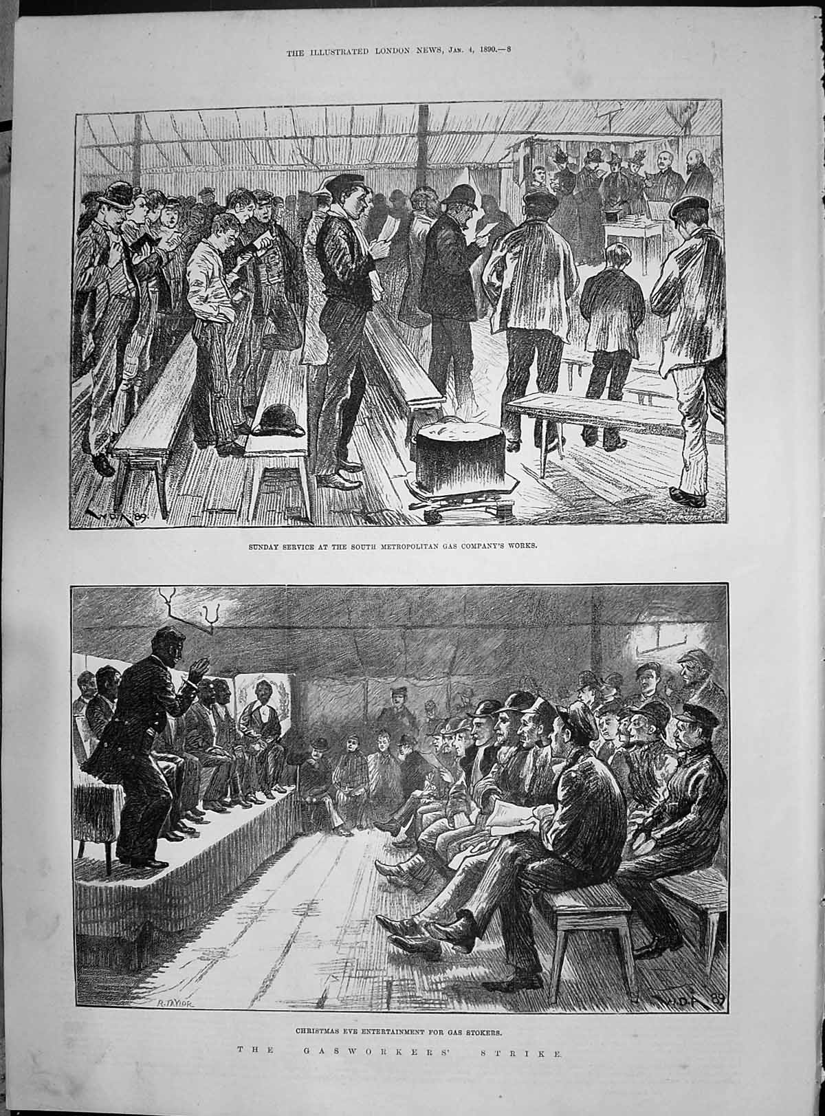 Old 1890 Sunday Service Gas Works Christmas Gas-Workers Strike Tudor Victorian