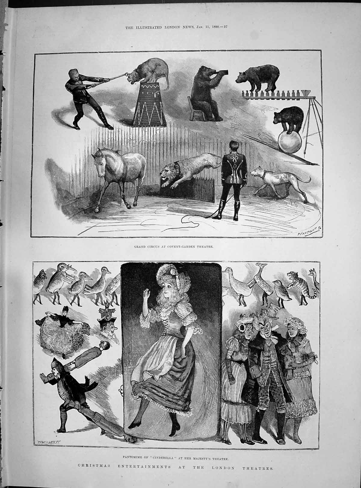 Old 1890 Christmas Entertainment London Theatre Circus Covent Garden Victorian
