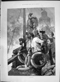 Original Old Antique Print 1890 Danger Sailors Ship Deck Stormy Weather 19th