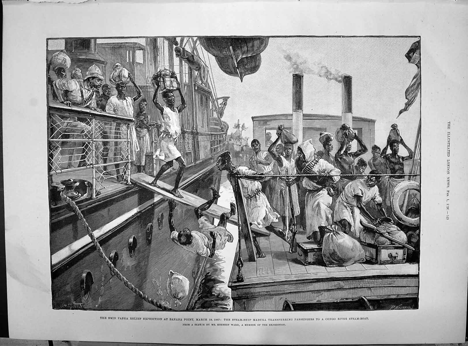 Old 1890 Emin Pasha Banana Steam-Ship Madura Congo River Parke Jephso Victorian