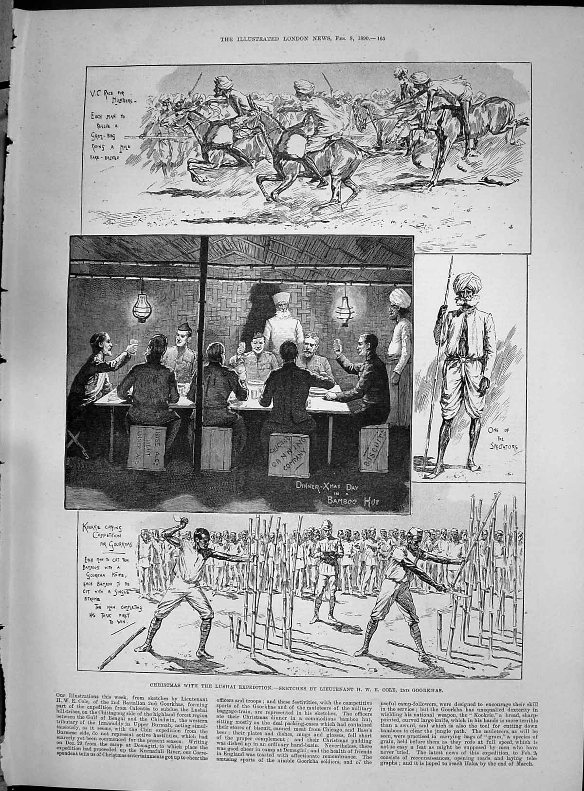 Old Print 1890 Christmas Lushai Expedition Kookrie Cutting Goorkhas Cole 19th