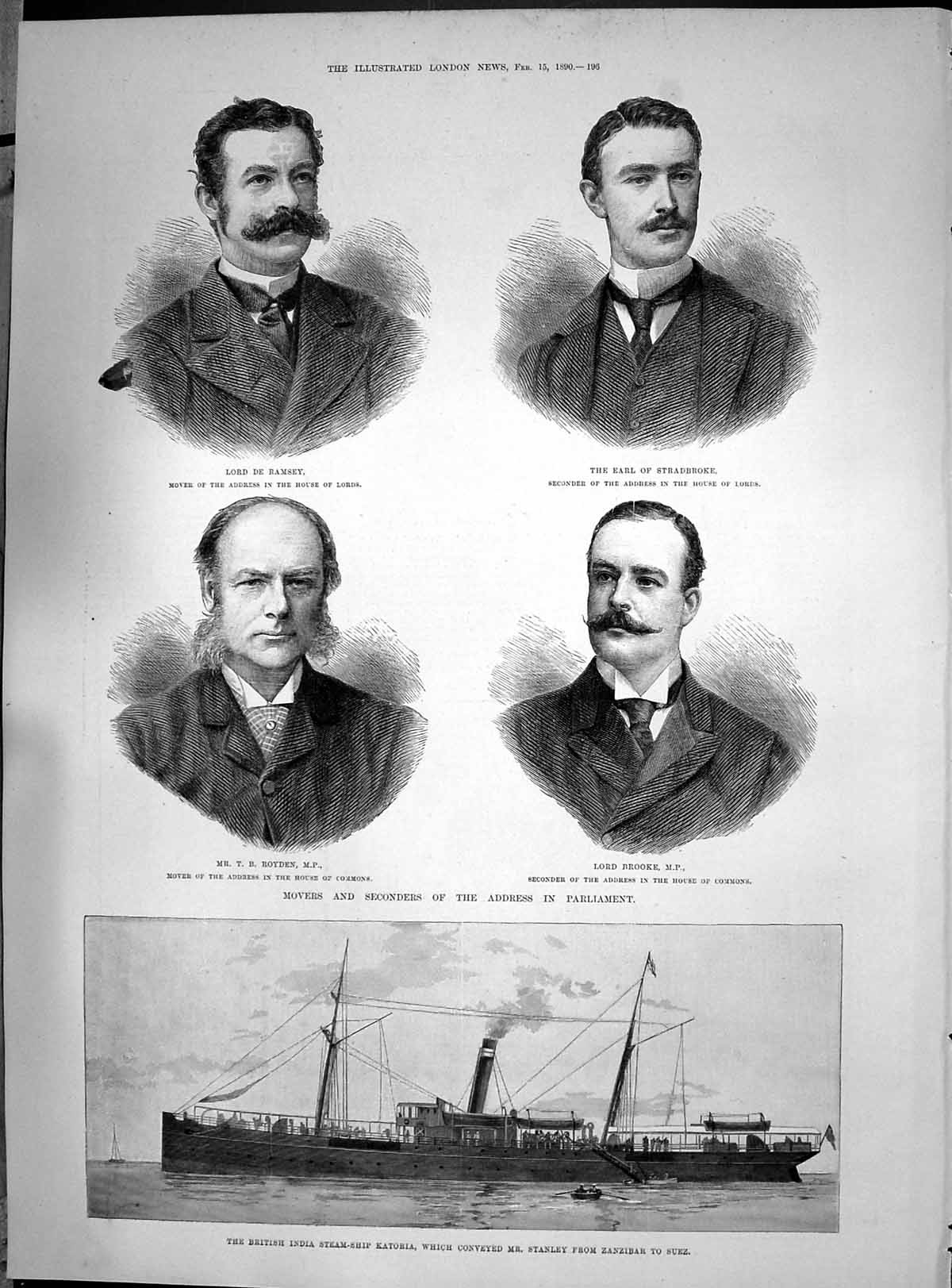Old 1890 Lord Ramsey Stradbroke Brook Royden Ship Katoria Stanley Lla Victorian