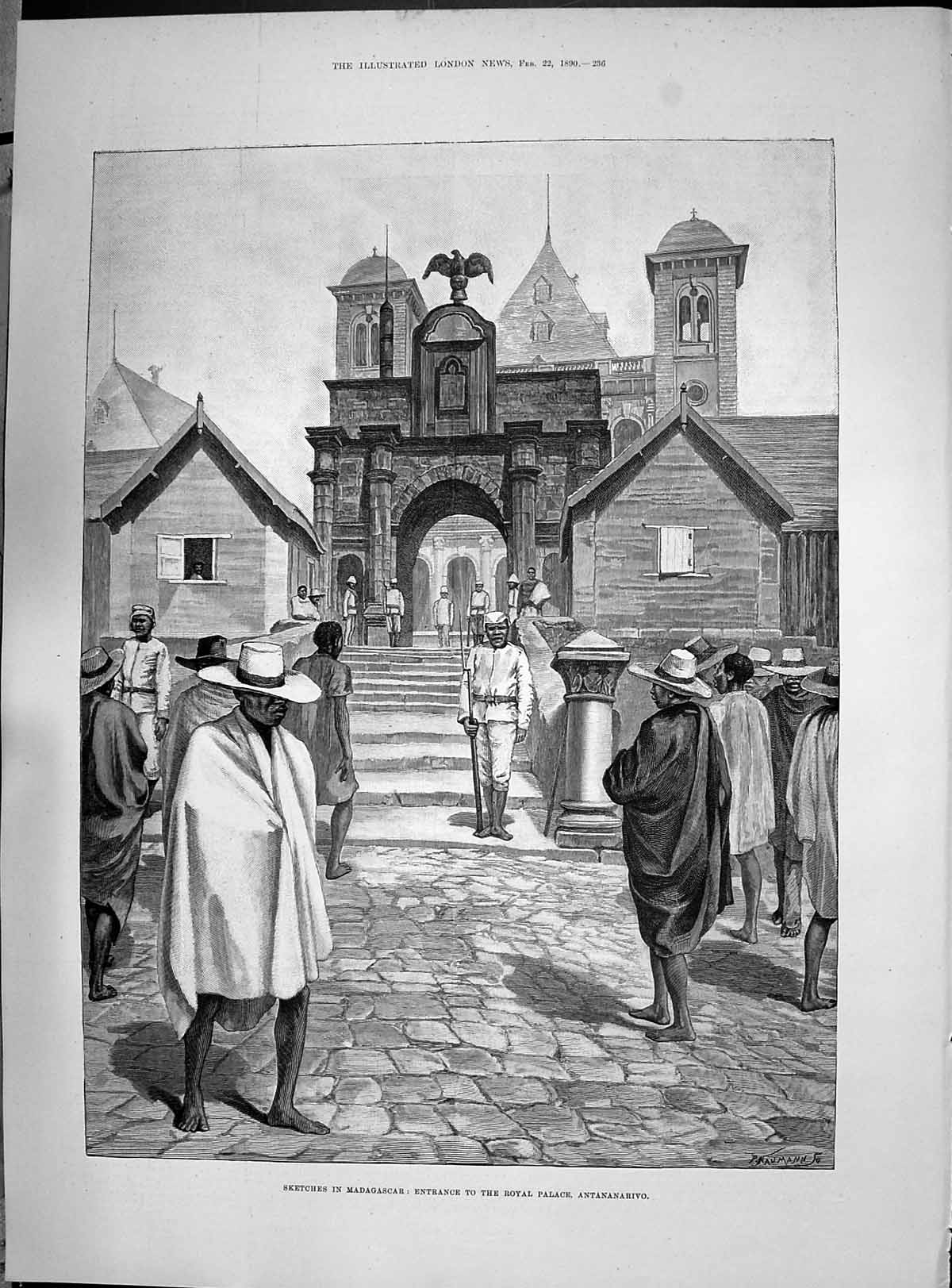 Old Antique Print Mann 1890 Madagascar Entrance Royal Palace Antananarivo 19th