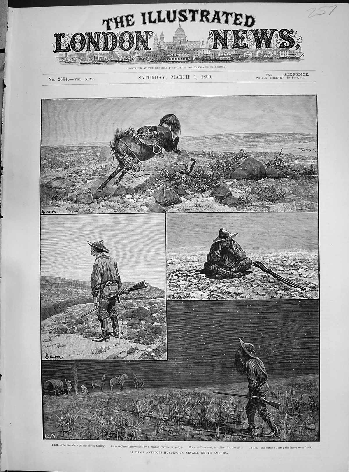 Old 1890 Antelope Hunting Nevada North America Broncho Prairie Horse Victorian