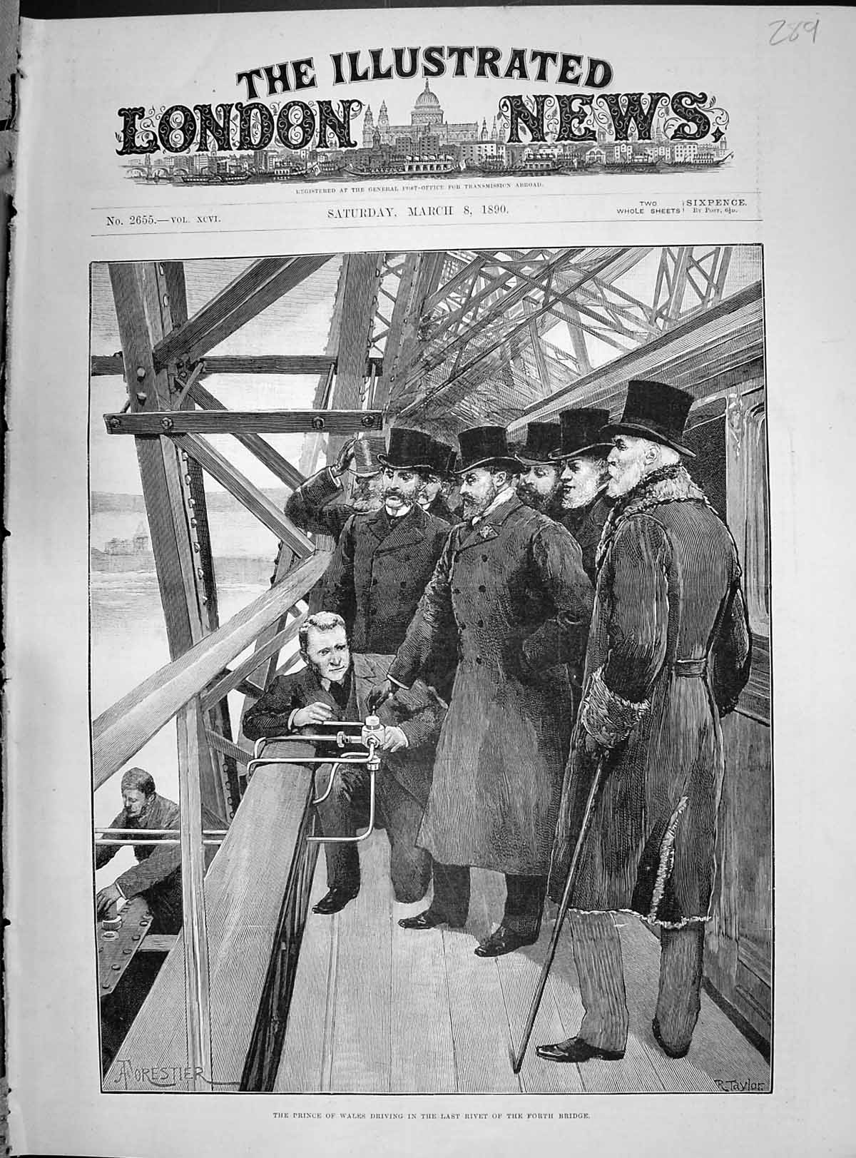 Old 1890 Prince Wales Driving Last Rivet Firth Forth Bridge Scotland Victorian