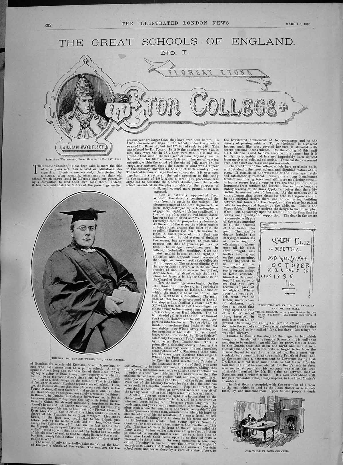 Old 1890 Eton College School England Edmond Warre Waynfleet Queen'S L Victorian