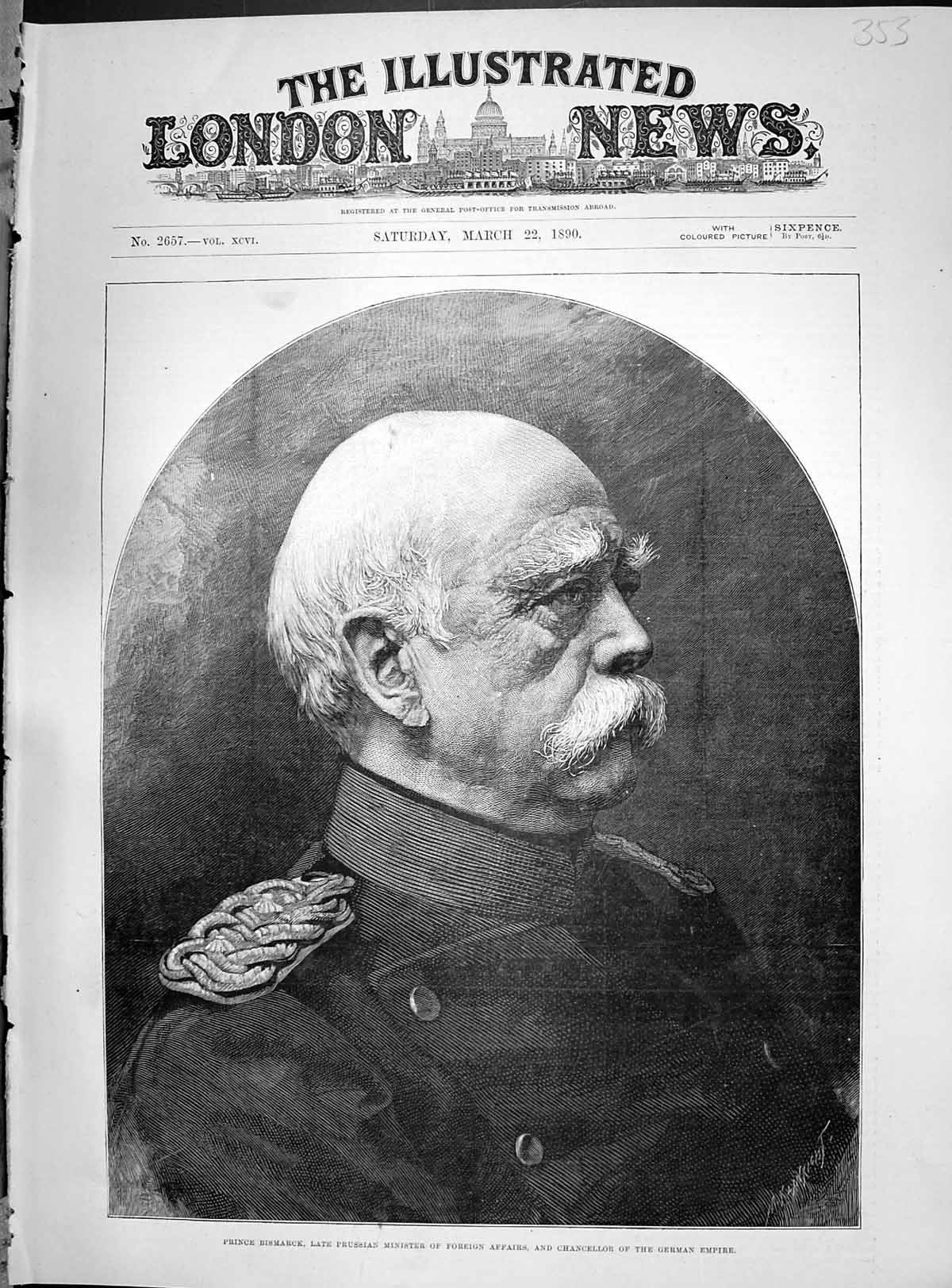 Old 1890 Prince Bismarck Prussian Minister Foreign Affairs Chancellor Victorian