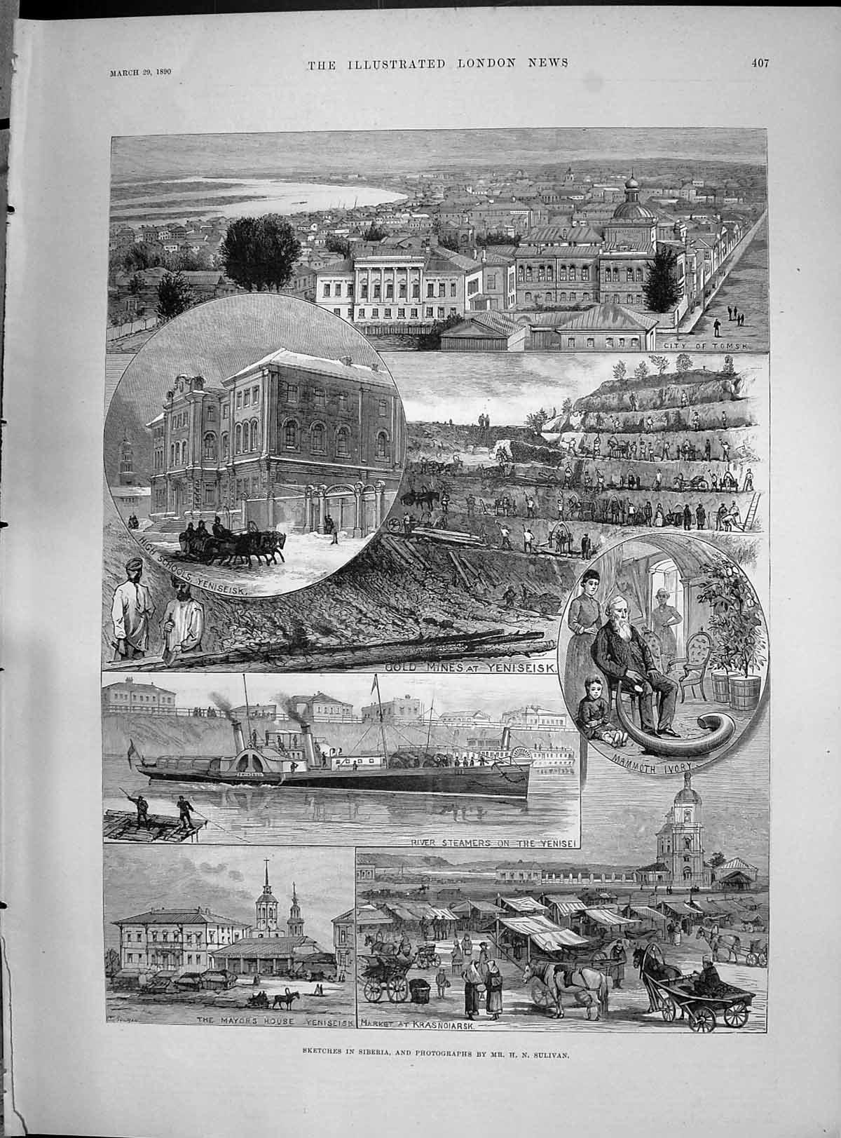 Antique Print 1890 Siberia GMines Yeniseisk Krasnoiarsk Market Lorillard Br