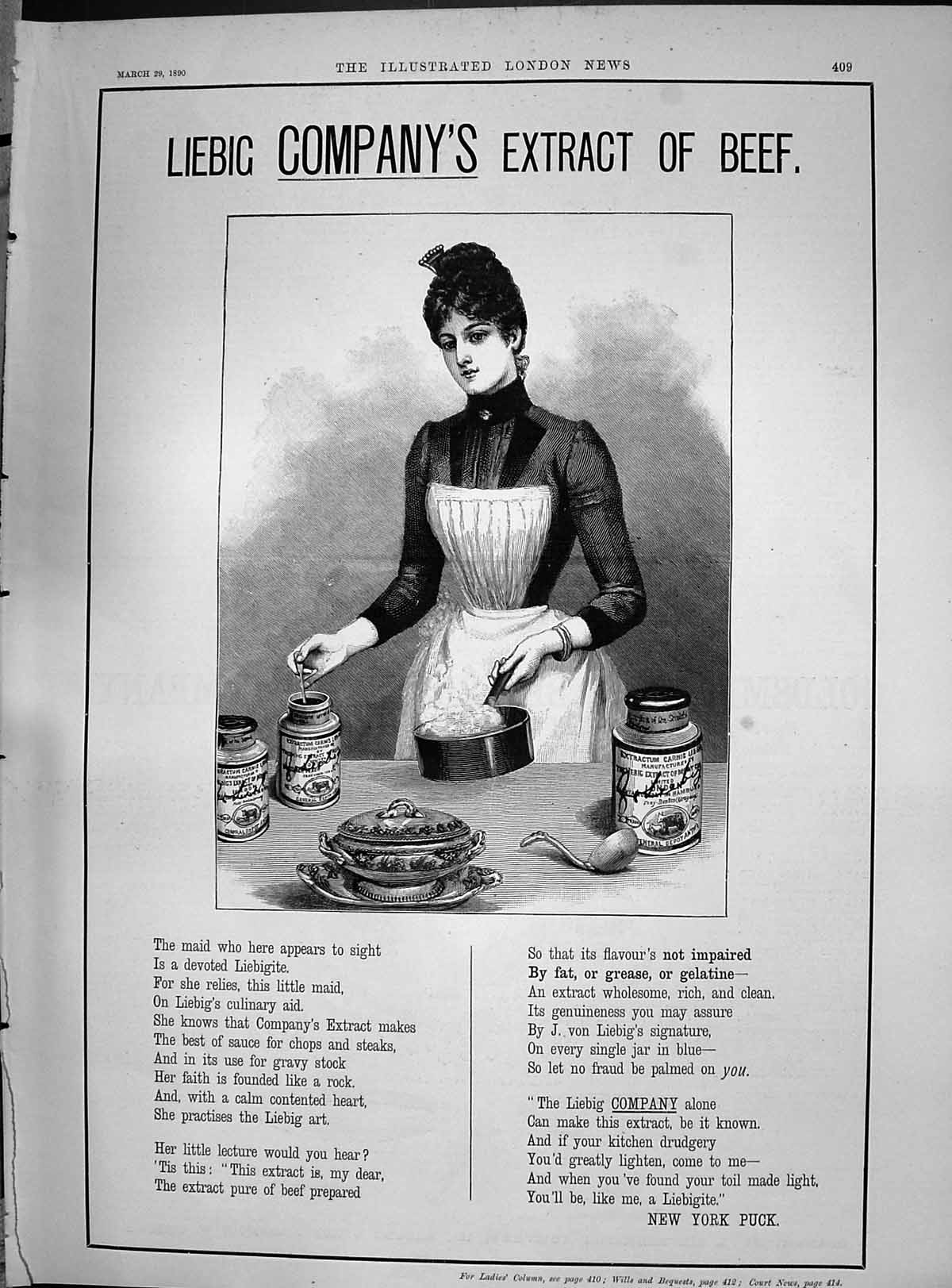 Antique Print 1890 Advertisement Liebig Company Extract Beef New York Puck 19th