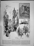 Antique Print 1890 Normandy France Architecture Rouen Palace Hotel Lisieux 19th
