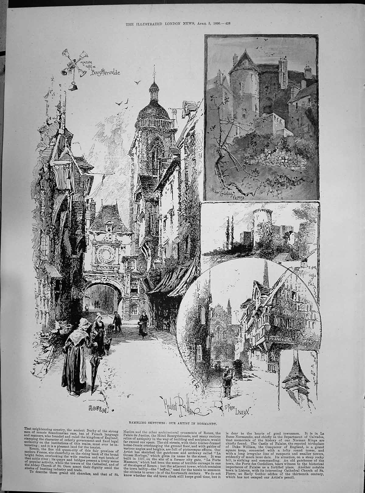 Antique Print 1890 Normandy France Architecture Rouen Palace Hotel Lisieux 19th