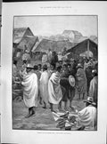 Original Old Antique Print 1890 Market Manchester Goods Antananarivo Madagascar