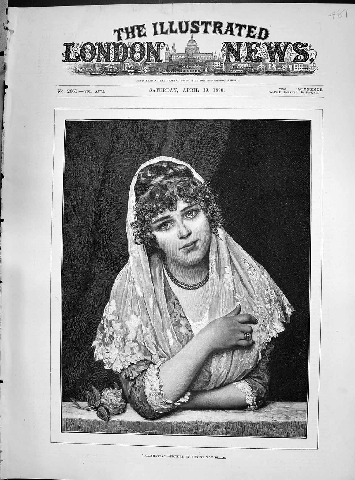 Old Antique Print 1890 Portrait Beautiful Lady Fiammetta Eugene Von Blass 19th