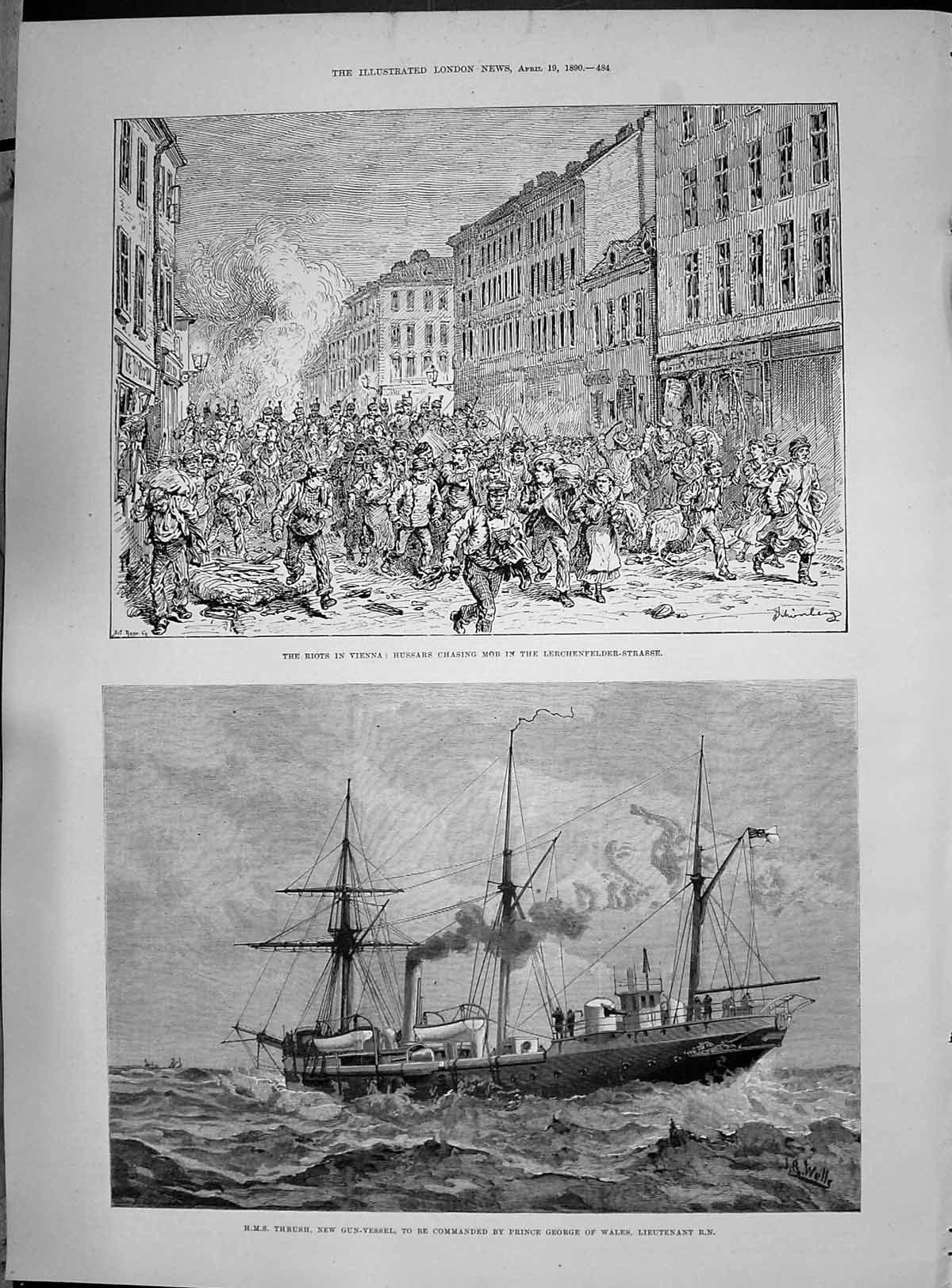 Old 1890 Riots Vienna Hussars Lerchenfelder-Strasse Ship Thrush Princ Victorian