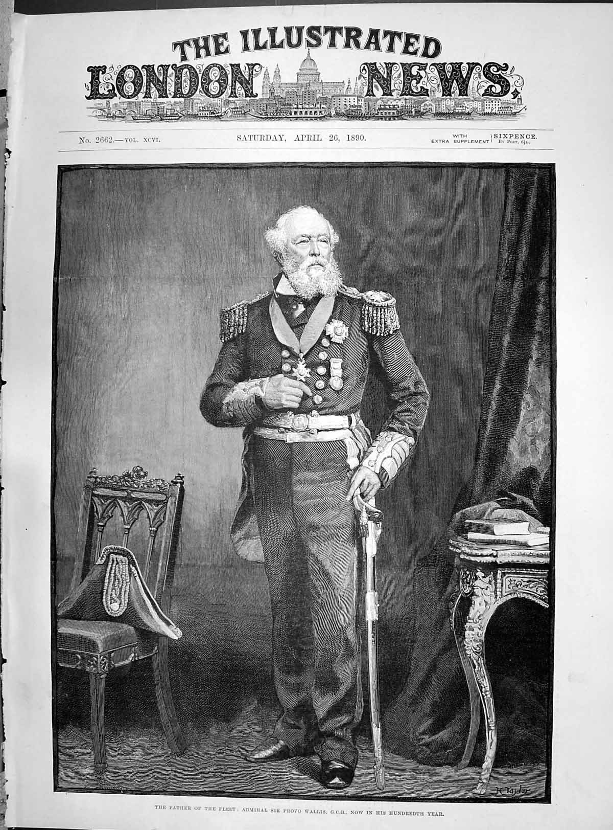 Antique Old Print 1890 Father Fleet Admiral Sir Provo Wallis G.C.B. Portrait