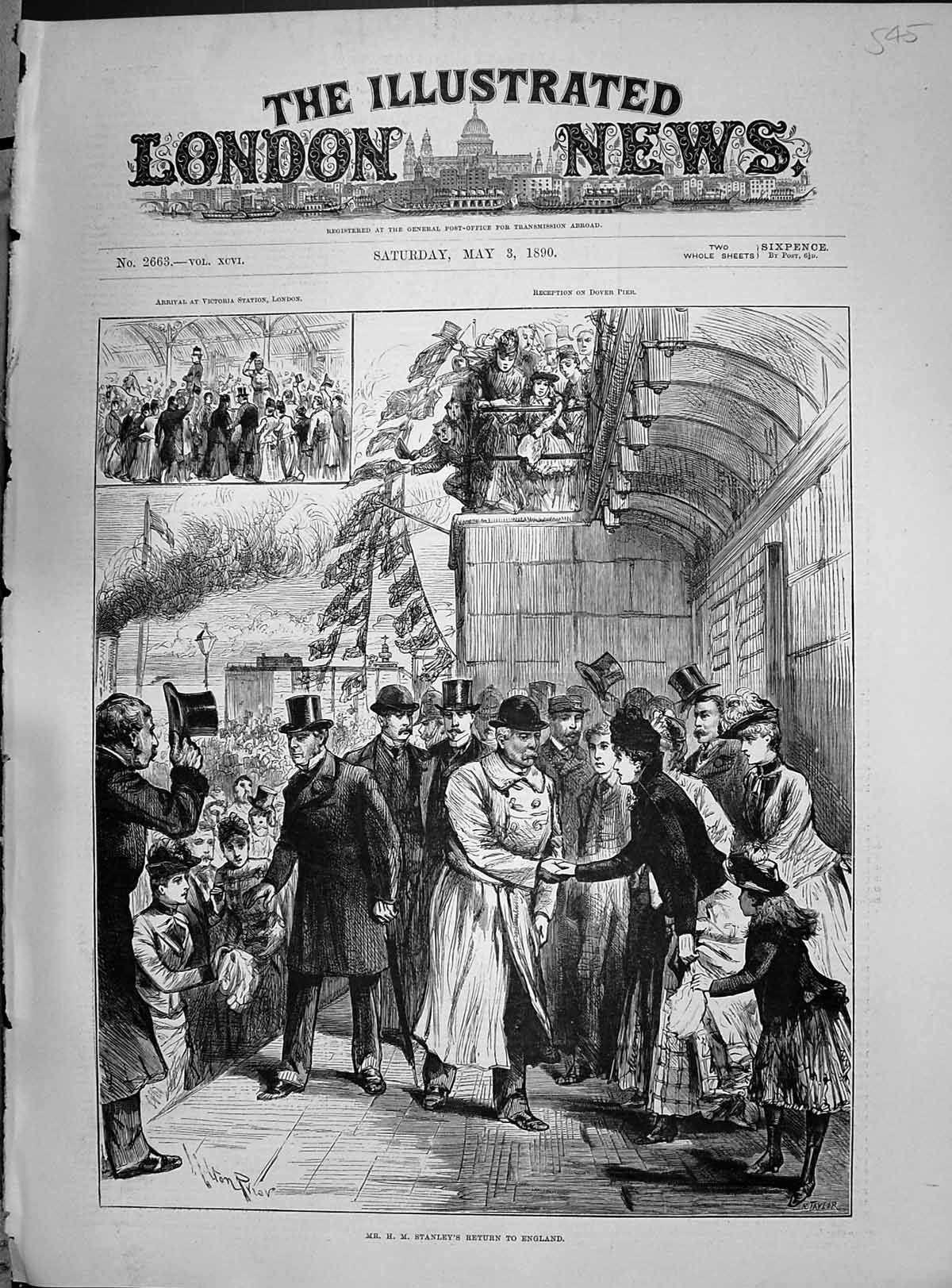 Old Print 1890 Dover Pier Victoria Railway Station Stanley Return England 19th