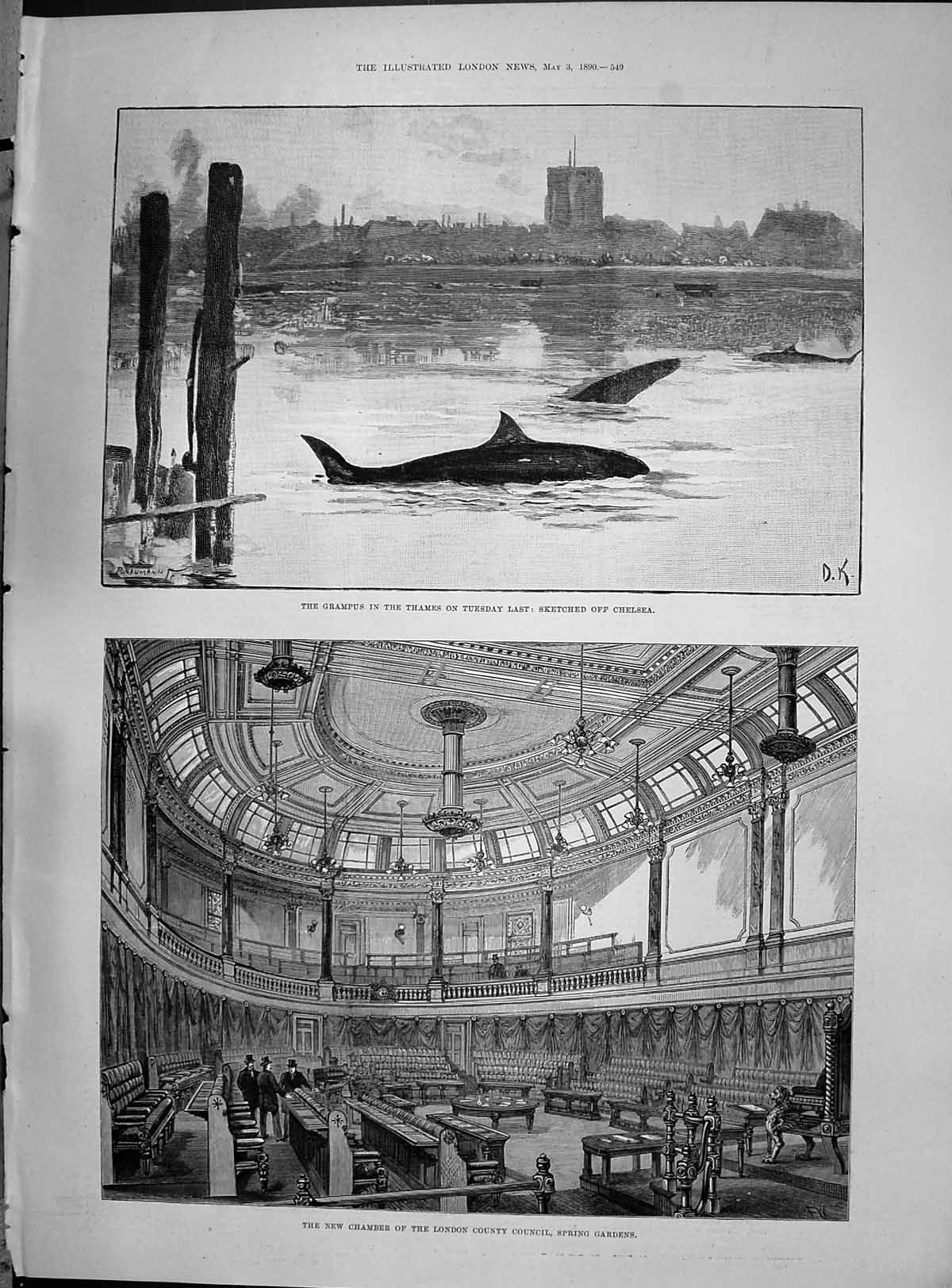 Old 1890 Grampus River Thames Chamber London Council Design Tower Wat Victorian