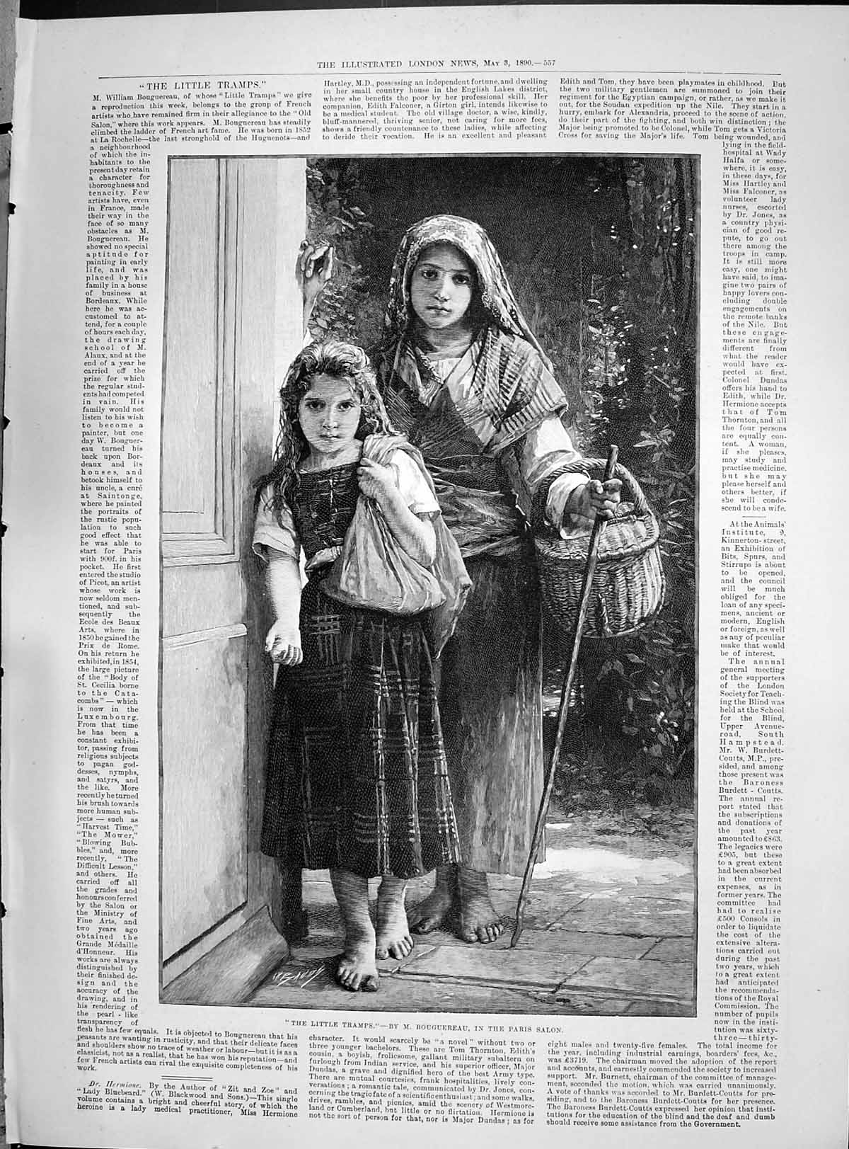 Antique Print 1890 Little Tramps Young Girls Beggars Bougereau Paris Salon 19th