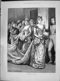 Old Antique Print Hopkins 1890 Queen England Drawing Room Ladies Dresses 19th