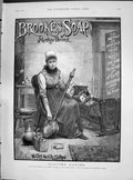 Old Print 1890 Brookes Monkey Brand Soap Lady Cleaning Bedpan House Scene 19th