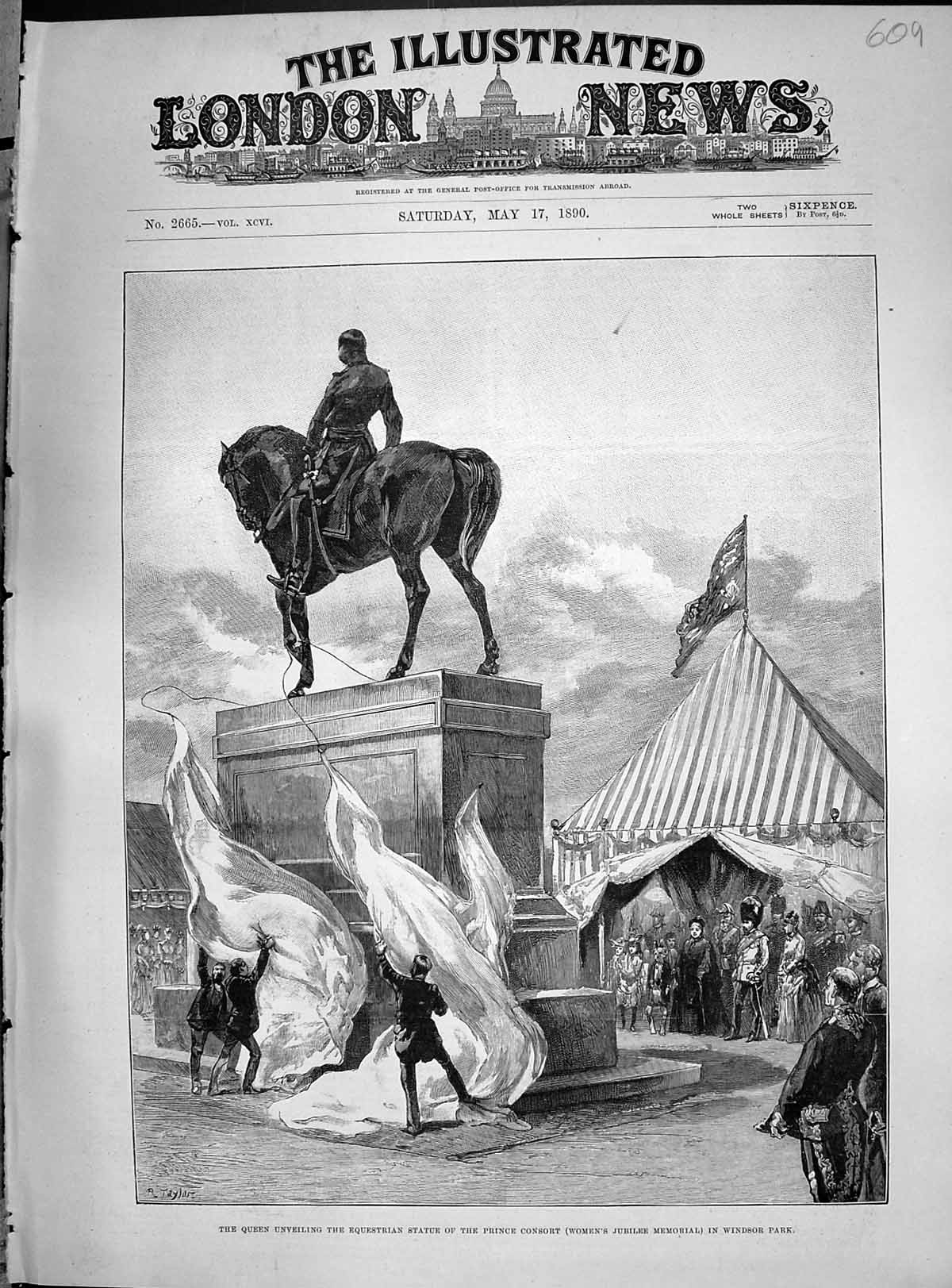 Old 1890 Queen Unveiling Equestrian Statue Prince Consort Windsor Par Victorian