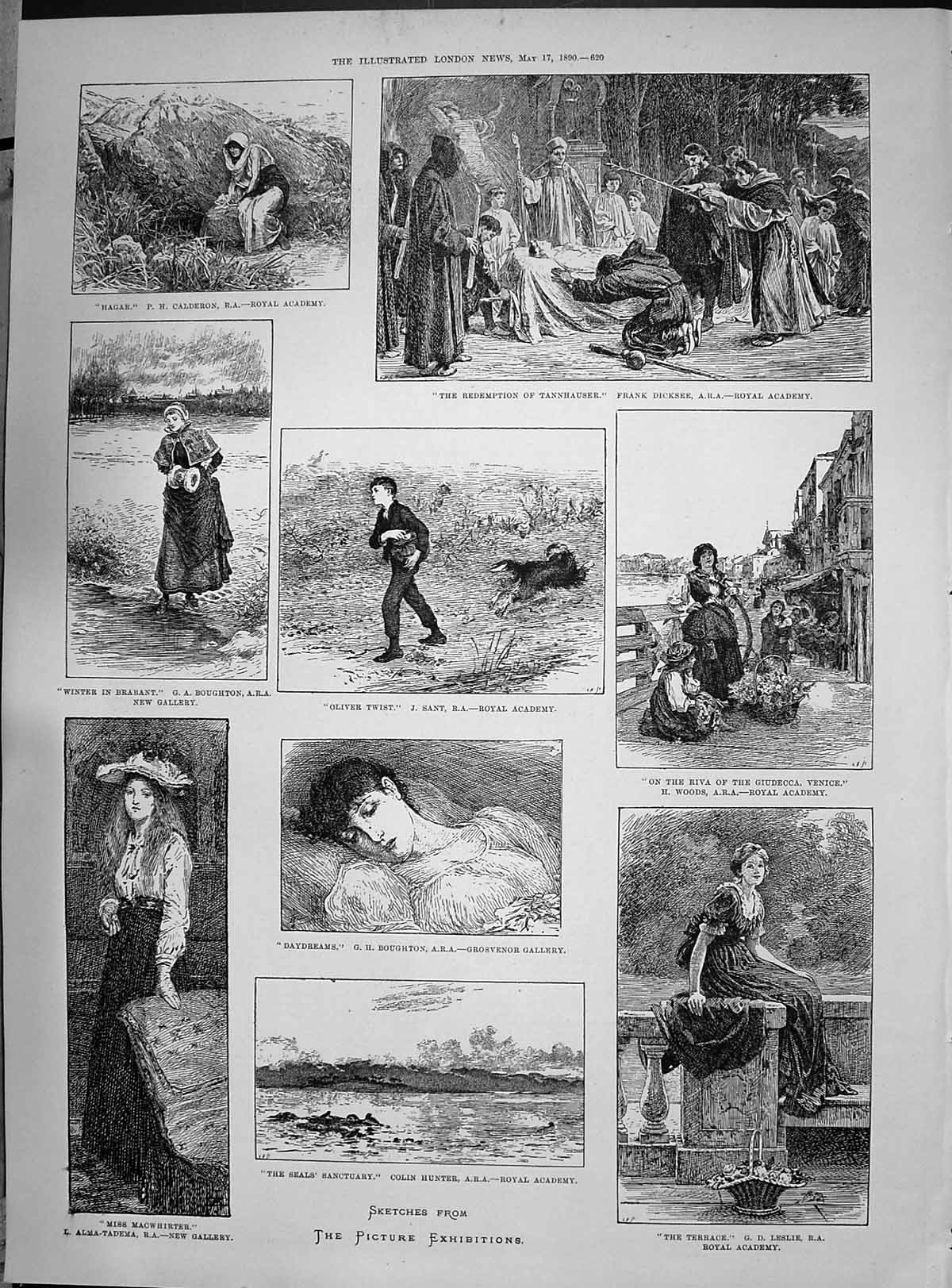 Old 1890 Royal Academy Art Calderon Oliver Macwhirter Giudecca Venice Victorian