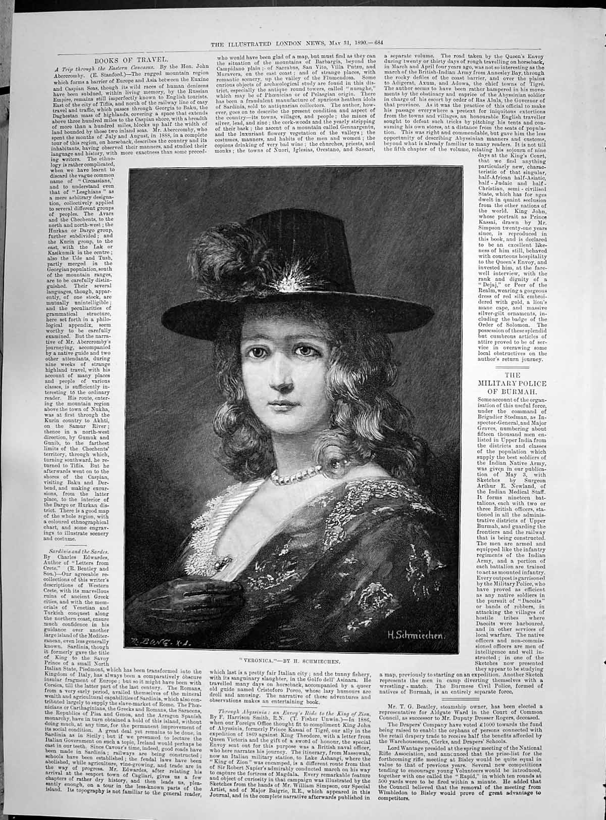 Old Antique Print 1890 Portrait Veronica Rev. Lewis Lloyd Bishop Bangor 19th