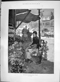 Old Antique Print 1890 Flower Vegetable Market Boulogne France Caffieri 19th