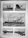 Old Print 1890 Newfoundland Fishery Orotava Ship Dacca Daedalus Light Red 19th