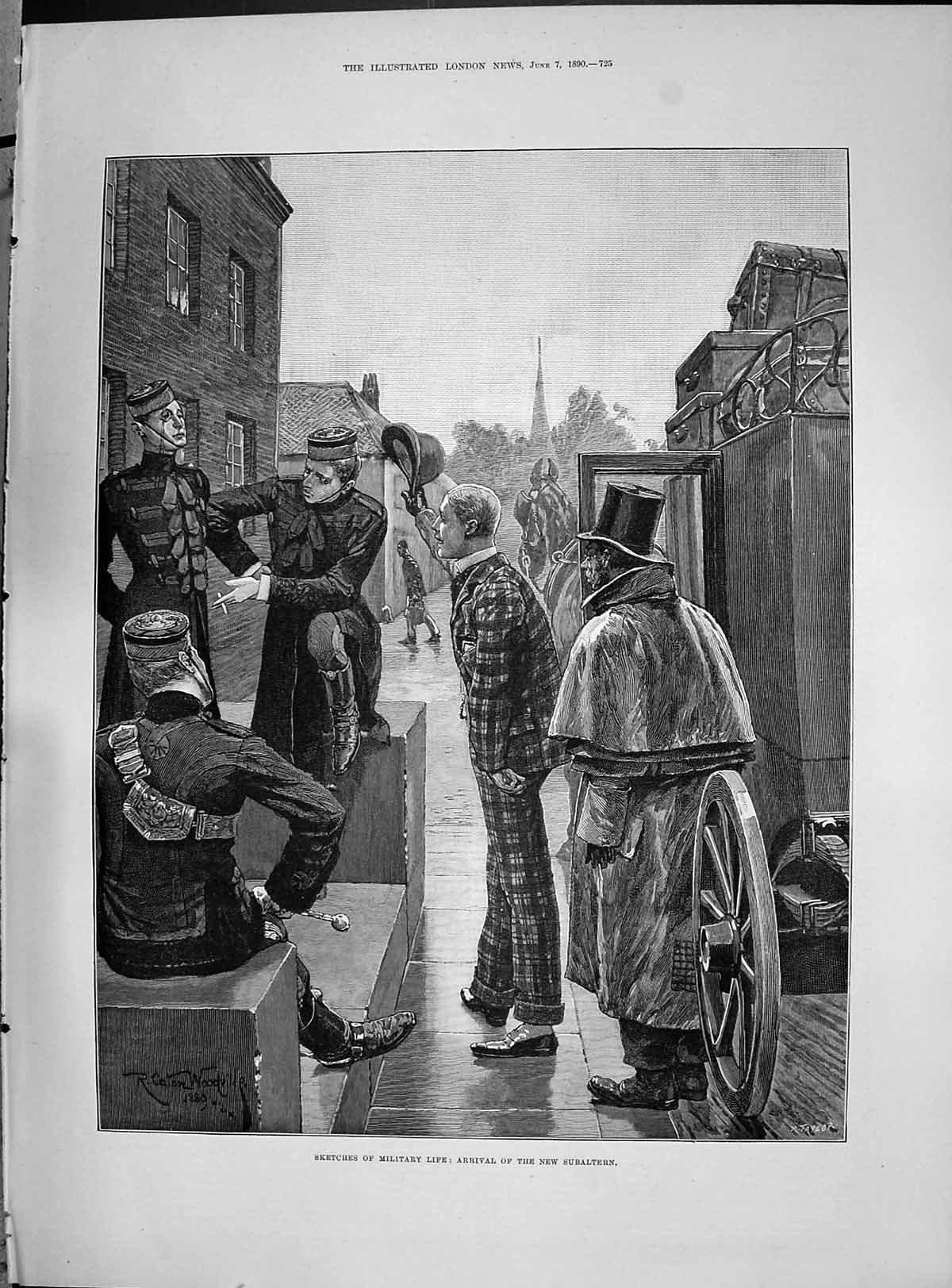 Antique Print 1890 Military Life Coach Arrival New Subaltern Sier Woodville