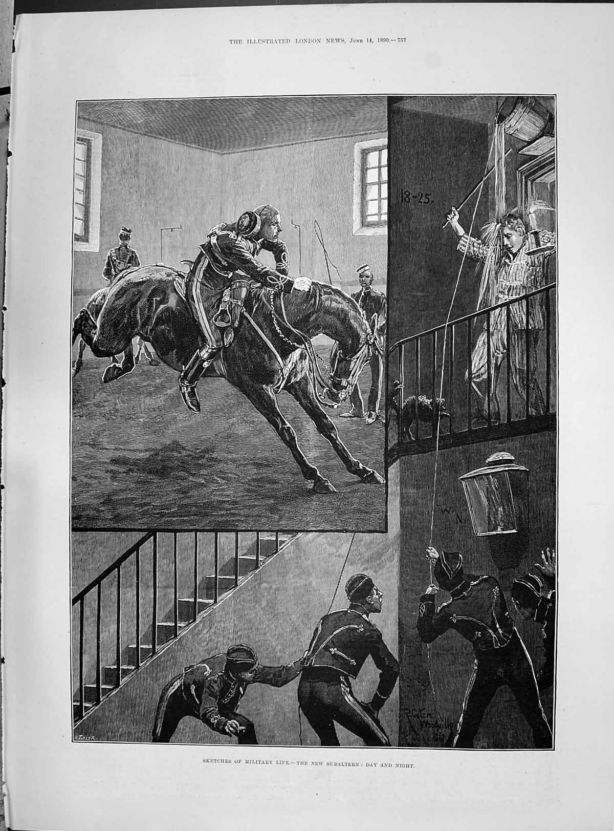Old Antique Print 1890 Military Life New Subaltern Comedy Tricks Fine Art 19th