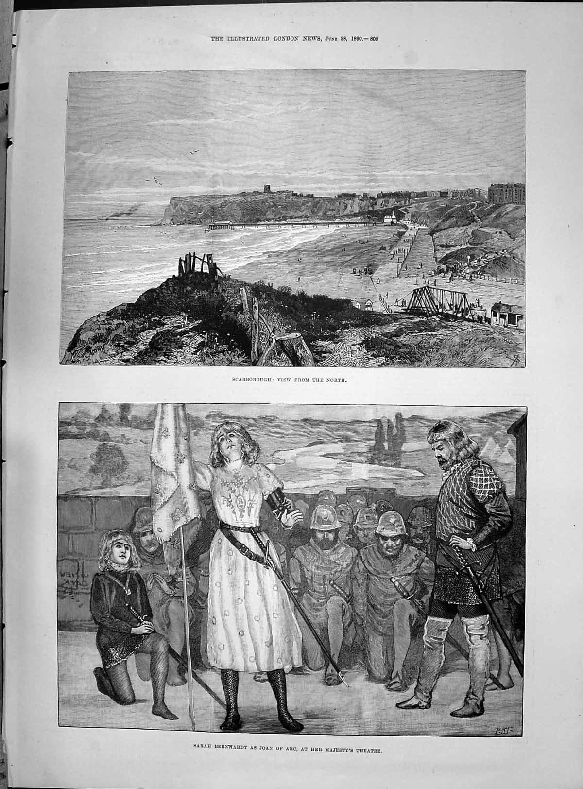 Old 1890 View Scarborough Sarah Bernhardt Joan Arc Her Majesty'S Thea Victorian