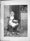 Original Old Antique Print 1890 Young Girl Ducks Green Peas Mitchell Fine Art