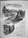 Antique Old Print 1890 Beechams Pills Lady River Scene Castle Ingram Brothers