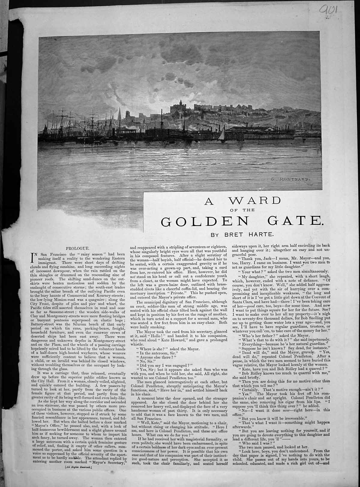 Old Print 1890 Complete Story Ward Gen Gate Bret Harte Island Yerba Buen 19th