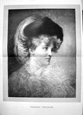 Original Old Antique Print 1890 Portrait Beautiful Women Pleasant Thoughts