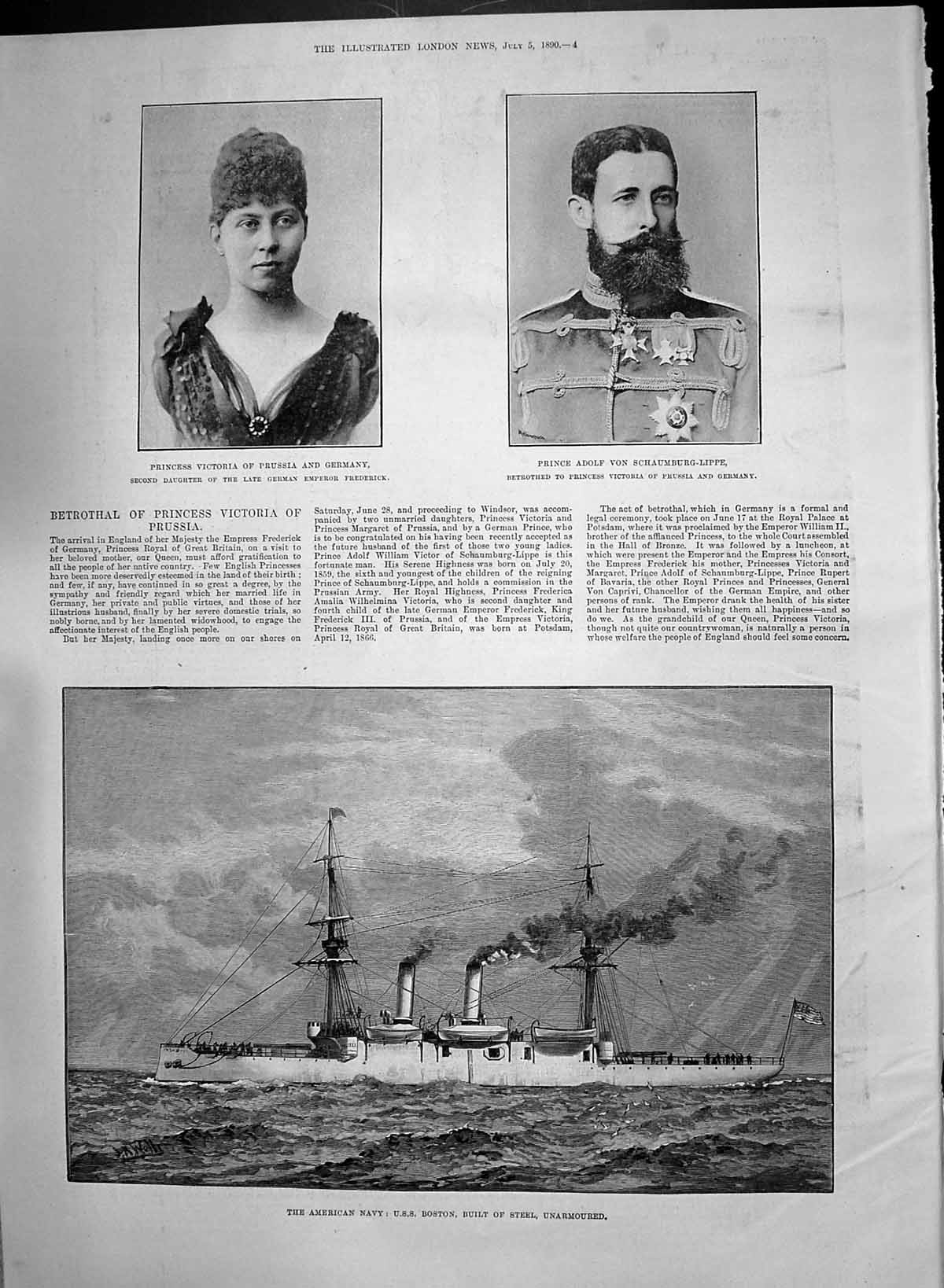Old Princess Victoria Prussia Schaumburg-Lippe 1890 American Navy Shi Victorian