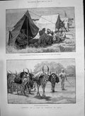 Old Print 1890 Camp Exercise India Bullocks Carrying Sepoy Kits Officers 19th