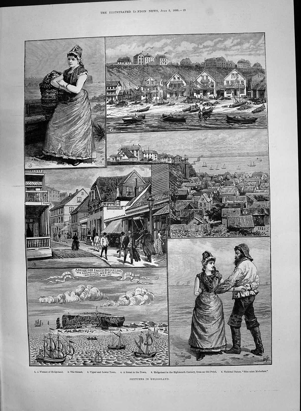 Old Print 1890 Heligoland Women National Dance Slim Mien Moderken Strand 19th